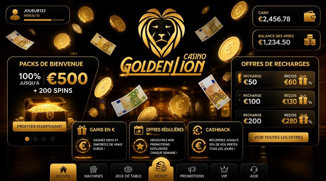 Offres de bonus avec euros et cashback mis en avant.