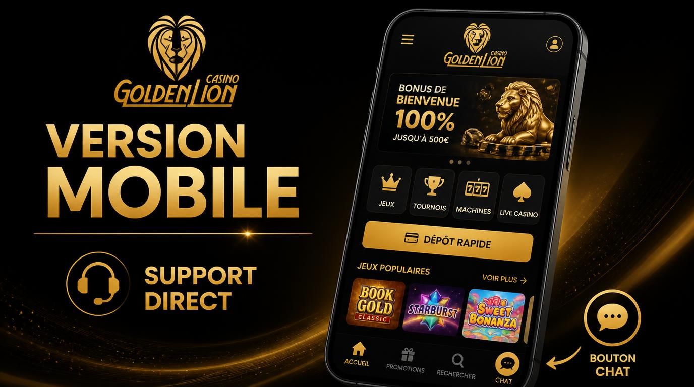 Vue mobile d’interface de casino avec accès au support.